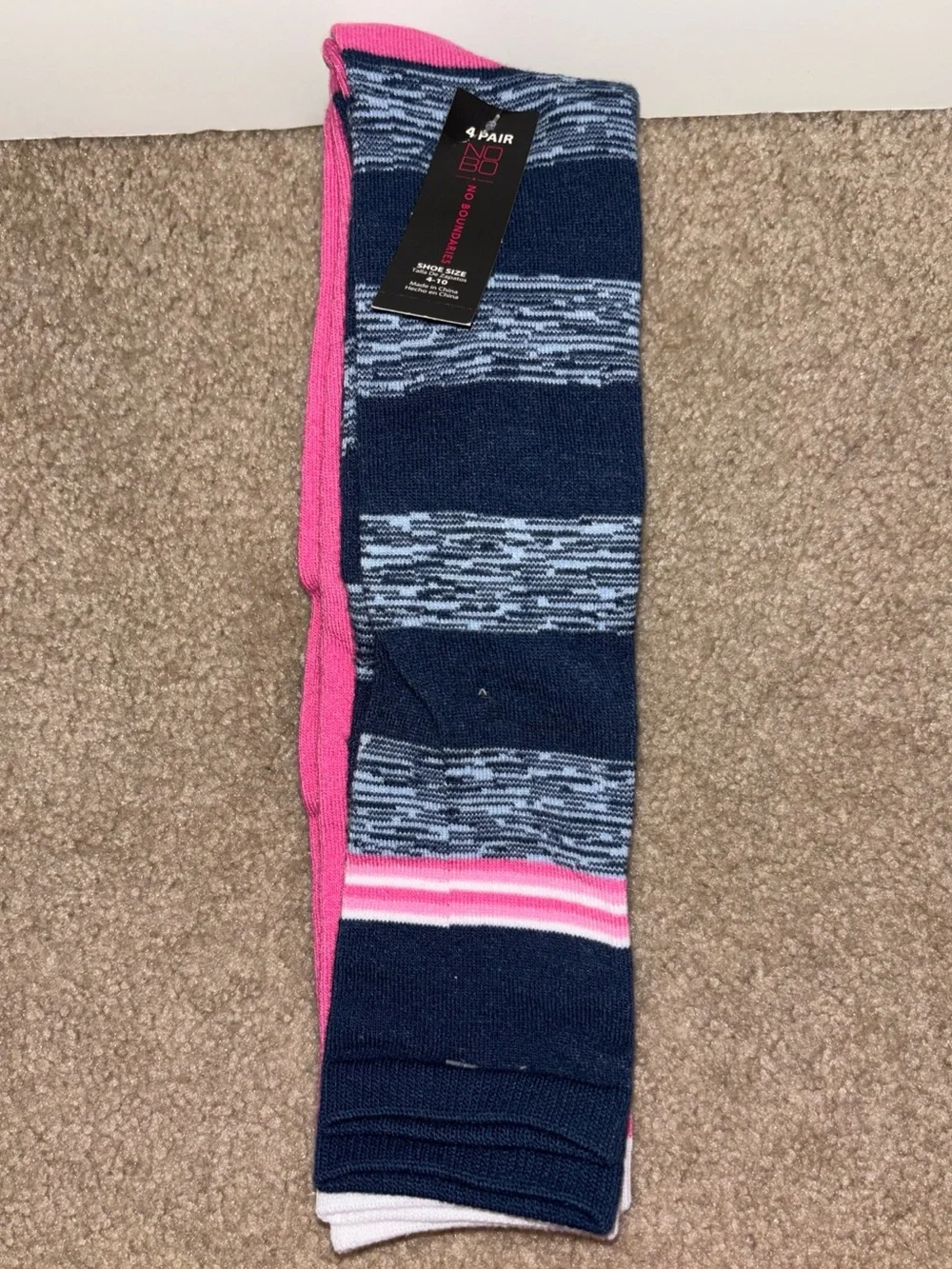 NOBO No Boundaries 4 Pair Knee High Socks Pink Fits Shoe Size 4-10 Womens New